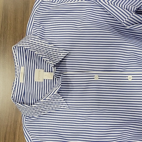 NWOT Chico's Women's Blue/White Stripe Rhinestone Collar Button Up Top Sz 3 - Picture 5 of 12